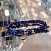 Cordon en coton tressé et fil métallisé 1.5 mm - Multi Bleu - Blanc - Doré x1m