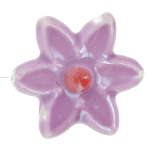 Perle fleur 17x16 mm en céramique - Violet - Rouge irisé x4