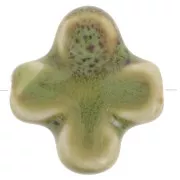 Perle croix 21 mm en céramique - Vert kaki marbré x5