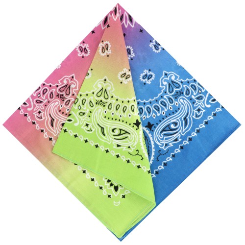 Bandana 100% coton - motif Cachemire - Tie and Dye - Vert clair - Rose - Bleu x1