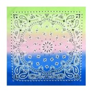 Bandana 100% coton - motif Cachemire - Tie and Dye - Vert clair - Rose - Bleu x1