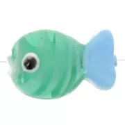 Perle poisson en verre 20x13 mm - Vert - Bleu clair x1