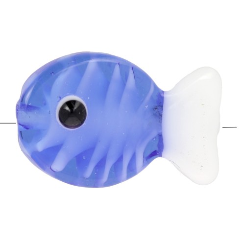 Perle poisson en verre 20x13 mm - Bleu roi - Blanc x1