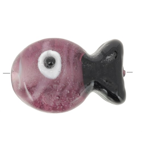 Perle poisson en verre 20x13 mm - Prune - Noir x1