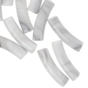 Perles tube incurvé en acrylique opaque 19x5 mm - Marbré Blanc - Gris x10|raw }}