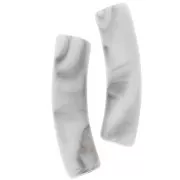 Perles tube incurvé en acrylique opaque 19x5 mm - Marbré Blanc - Gris x10