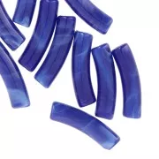 Perles tube incurvé en acrylique opaque 19x5 mm - Bleu royal marbré x10