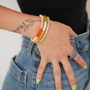 Perles tube incurvé en acrylique opaque 19x5 mm - Bleu royal marbré x10