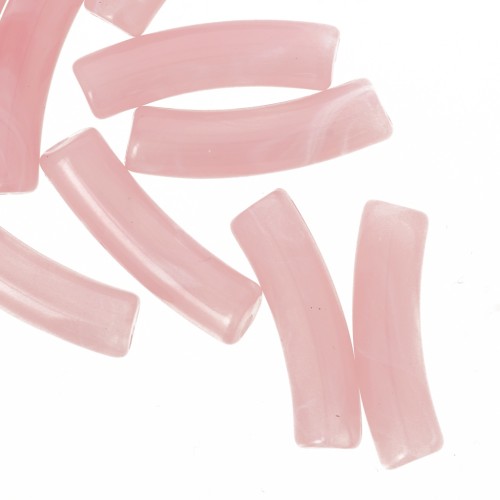 Perles tube incurvé en acrylique translucide 19x5 mm - Rose clair marbré x10