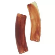 Perles tube incurvé en acrylique transparent 19x5 mm - Ambre marbré x10