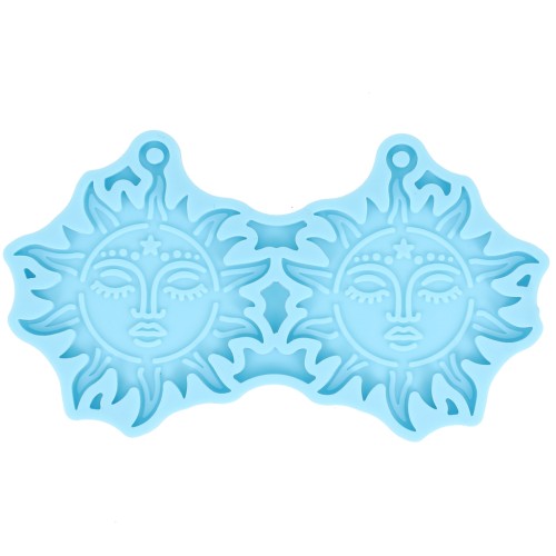 Moule silicone - boucles d'oreilles soleil - motif visage - résine époxy 
