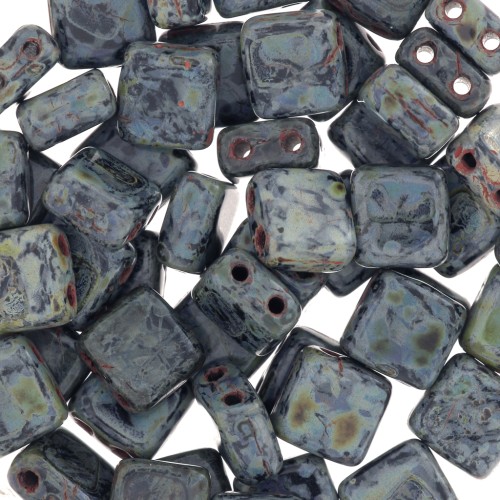 Tile beads 6 mm Jet Picasso x50