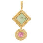 Pendentif ethnique 21x10 mm - Doré à l'or fin - Chrysoprase - grenat x1|raw }}