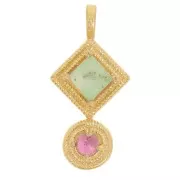 Pendentif ethnique 21x10 mm - Doré à l'or fin - Chrysoprase - grenat x1