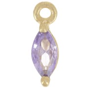 Breloque navette 9.5x3 mm avec oxyde de Zirconium - Doré à l'or fin - Violet x1|raw }}