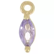 Breloque navette 9.5x3 mm avec oxyde de Zirconium - Doré à l'or fin - Violet x1