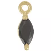 Breloque navette 9.5x3mm avec oxyde de Zirconium - Doré à l'or fin - Noir x1