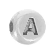 Perle plate ronde 5 mm - lettre alphabet - A - Argent 925 x1