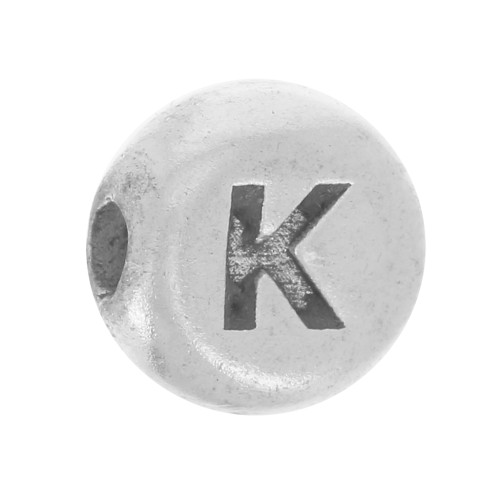 Perle plate ronde 5 mm - lettre alphabet - K - Argent 925 x1