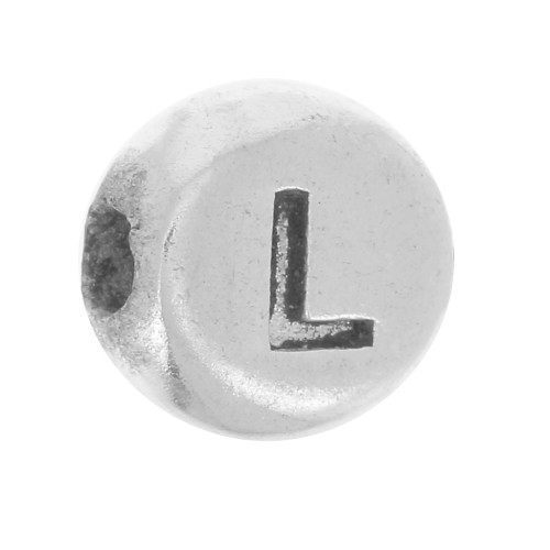 Perle plate ronde 5 mm - lettre alphabet - L - Argent 925 x1