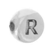 Perle plate ronde 5 mm - lettre alphabet - R - Argent 925 x1
