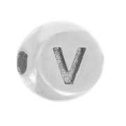Perle plate ronde 5 mm - lettre alphabet - V - Argent 925 x1