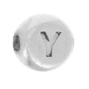 Perle plate ronde 5 mm - lettre alphabet - Y - Argent 925 x1