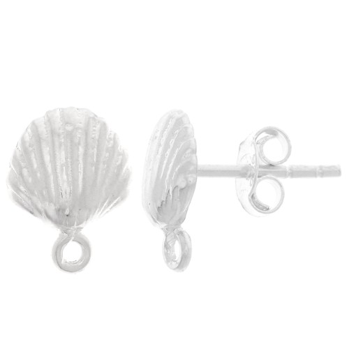 Clous d'oreilles coquillage 11x8 mm avec anneau fermé - Argent 925 x2
