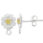 Clous d'oreilles fleur 8 mm avec oxyde de Zirconium - Argent 925 - Jaune x2