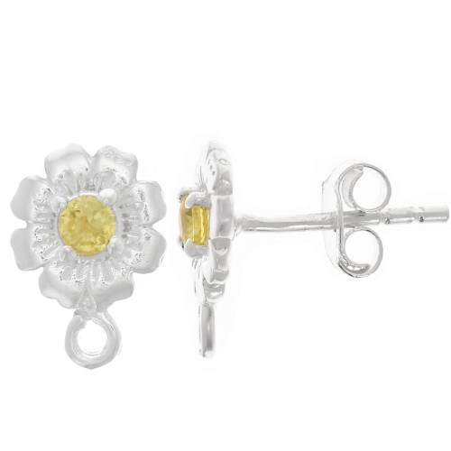 Clous d'oreilles fleur 8 mm avec oxyde de Zirconium - Argent 925 - Jaune x2
