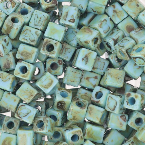 Cubes Miyuki 4 mm SB4-4514 - Opaque Turquoise Blue Picasso x10g
