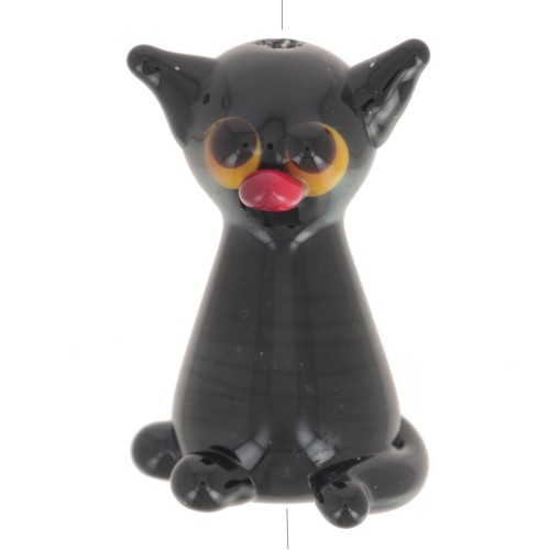 Perle artisanale en verre chat - 20x12 mm - Noir x1