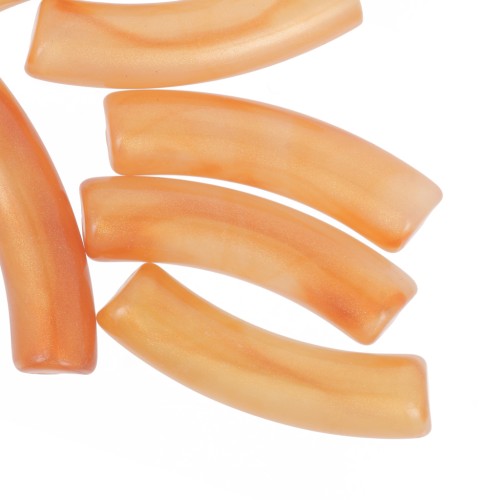 Perles tube incurvé 32x8 mm en acrylique translucide - Orange marbré nacré x6