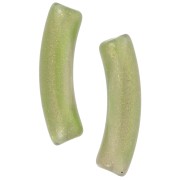 Perles tube incurvé en acrylique transparent 32x8 mm - Vert foncé pailleté x6 