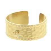 Bague large martelée réglable et anneau fermé T.53 à 60 Acier inox 304L Doré x1