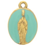 Breloque ovale 15x10mm motif religieux Acier inoxydable 304L Doré - Turquoise x1|raw }}