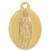 Breloque ovale 15x10mm motif religieux Acier inoxydable 304L Doré - Turquoise x1