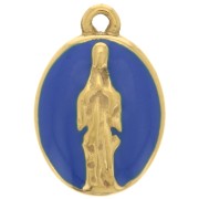Breloque ovale 15x10mm motif religieux Acier inoxydable 304L Doré - Bleu x1|raw }}