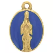 Breloque ovale 15x10mm motif religieux Acier inoxydable 304L Doré - Bleu x1
