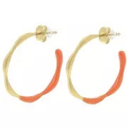 Créoles ouvertes 29 mm avec résine époxy - Acier inox 304L Doré - Orange x2