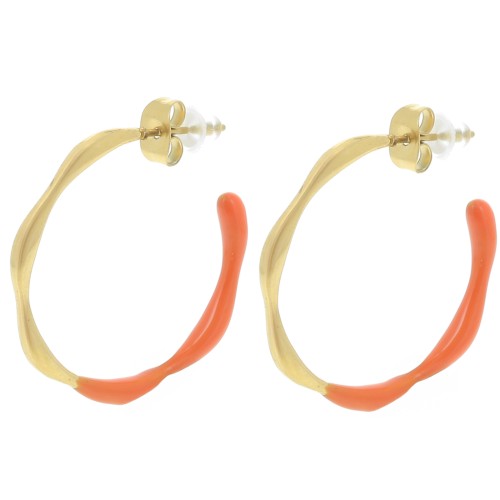 Créoles ouvertes 29 mm avec résine époxy - Acier inox 304L Doré - Orange x2