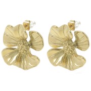 Clous d'oreilles fleur marguerite 24 mm anneau ouvert - Acier inox 304L Doré x2|raw }}