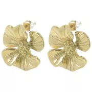 Clous d'oreilles fleur marguerite 24 mm anneau ouvert - Acier inox 304L Doré x2