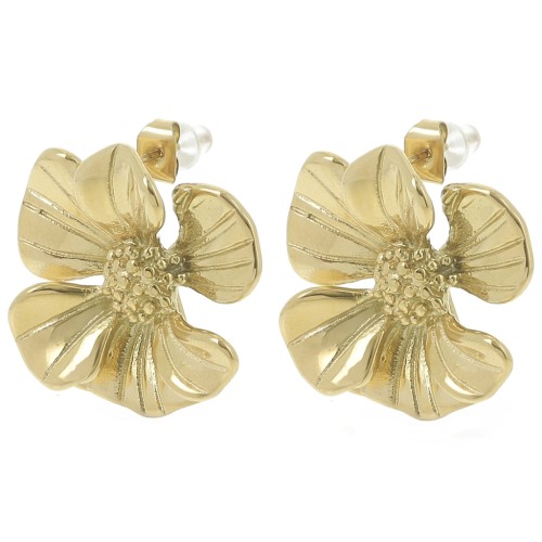Clous d'oreilles fleur marguerite 24 mm anneau ouvert - Acier inox 304L Doré x2