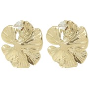 Clous d'oreilles fleur marguerite 24 mm anneau ouvert - Acier inox 304L Doré x2