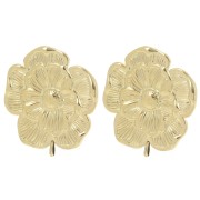 Clous d'oreilles fleur 25 mm anneau ouvert - Acier inox 304L Doré x2