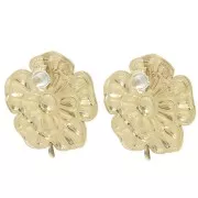 Clous d'oreilles fleur 25 mm anneau ouvert - Acier inox 304L Doré x2