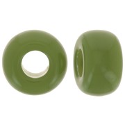 Perles rondelles gros trous 9.5 mm en résine opaque - Kaki x10