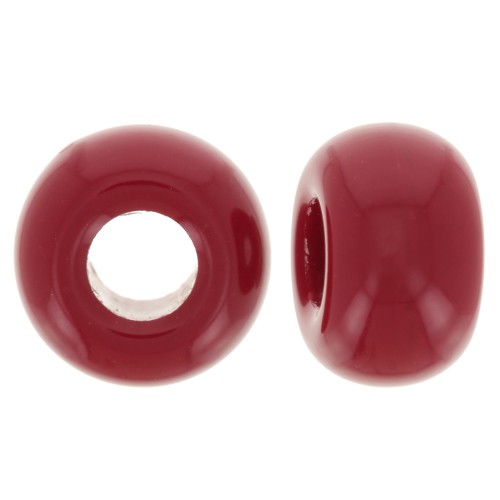 Perles rondelles gros trous 9.5 mm en résine opaque - Rouge carmin x10