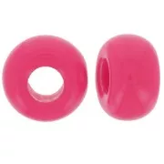 Perles rondelles gros trous 9.5 mm en résine opaque - Rose bonbon x10